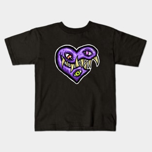 Zombie Heart Teethy Smile Purple Valentines Day Kids T-Shirt